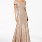 Vestido de renda ombro a ombro feminino R &amp; M Richards, marrom, tamanho 10
