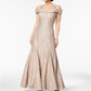 Vestido de renda ombro a ombro feminino R &amp; M Richards, tamanho 12, dourado