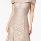 Vestido de renda ombro a ombro feminino R &amp; M Richards, tamanho 12, dourado
