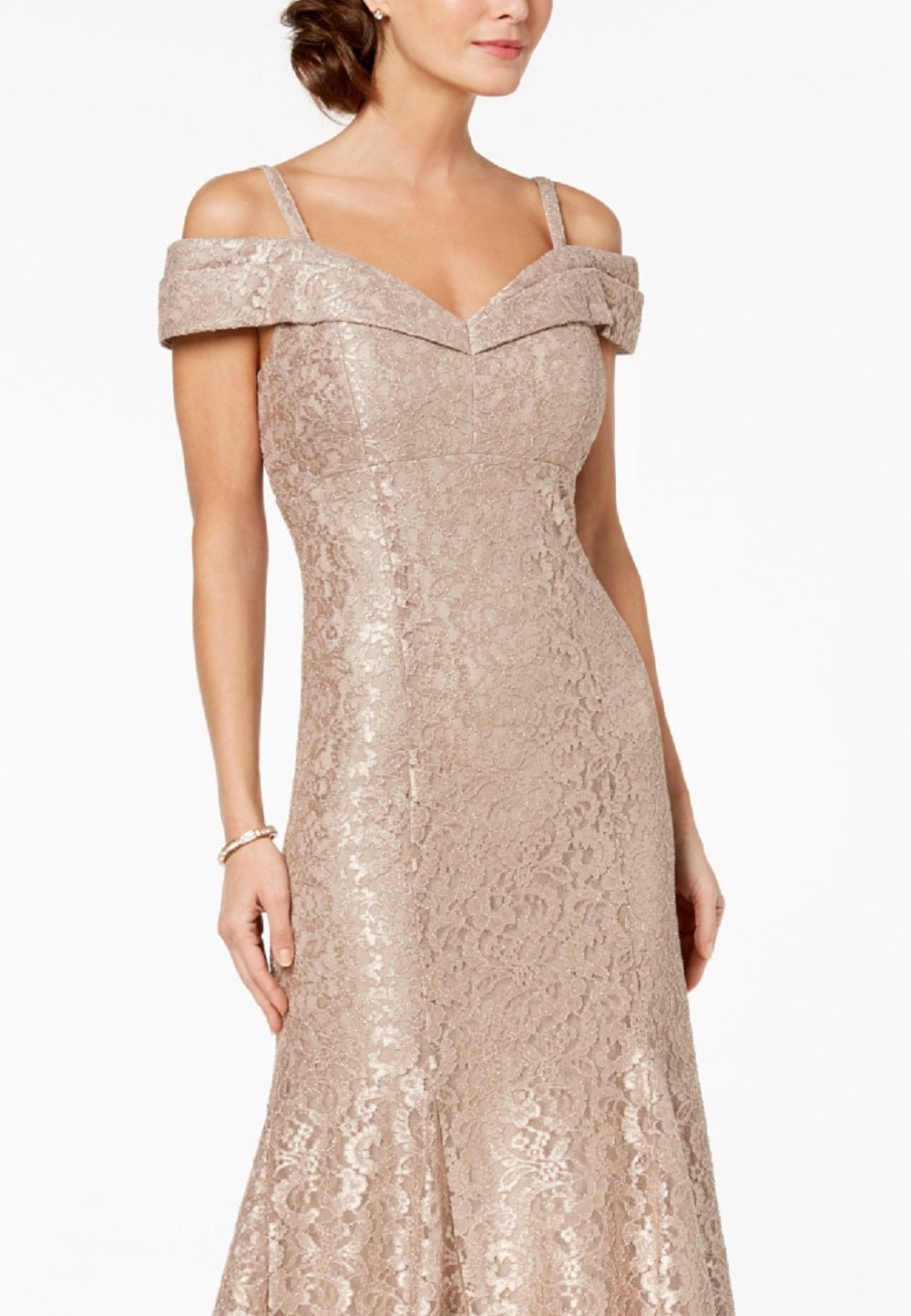 Vestido de renda ombro a ombro feminino R &amp; M Richards, marrom, tamanho 14