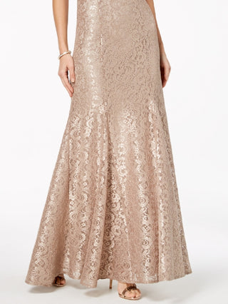 Vestido de renda ombro a ombro feminino R &amp; M Richards, marrom, tamanho 14