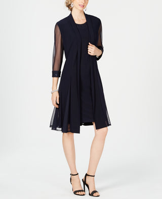 Vestido e jaqueta Duster femininos R &amp; M Richards, azul, tamanho 16