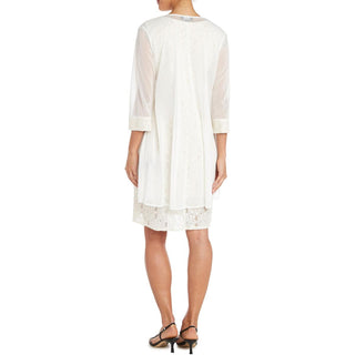 Vestido e jaqueta R &amp; M Richards feminino com bainha de renda, branco, tamanho 10