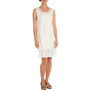 Vestido e jaqueta R &amp; M Richards feminino com bainha de renda, branco, tamanho 10