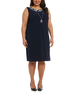 Vestido com colar e jaqueta estampada feminina R &amp; M Richards, azul, tamanho 18W