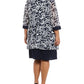 Vestido com colar e jaqueta estampada feminina R &amp; M Richards, azul, tamanho 22W