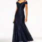 Vestido de renda ombro a ombro feminino R &amp; M Richards, azul, tamanho 16