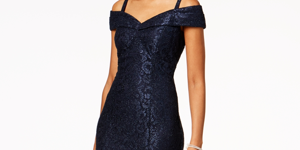 Vestido de renda ombro a ombro feminino R &amp; M Richards, azul, tamanho 16