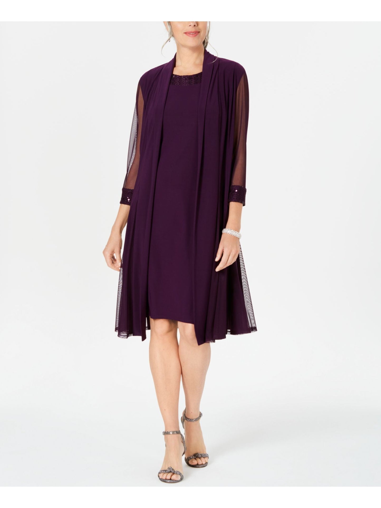 Vestido e jaqueta Duster femininos R &amp; M Richards, roxo, tamanho 16