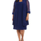 Vestido e jaqueta femininos R &amp; M Richards com detalhes em azul, tamanho 1X
