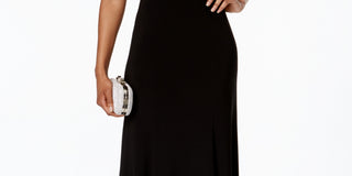 Vestido feminino R &amp; M Richards Illusion com detalhes em contas, corte A, preto, tamanho 8