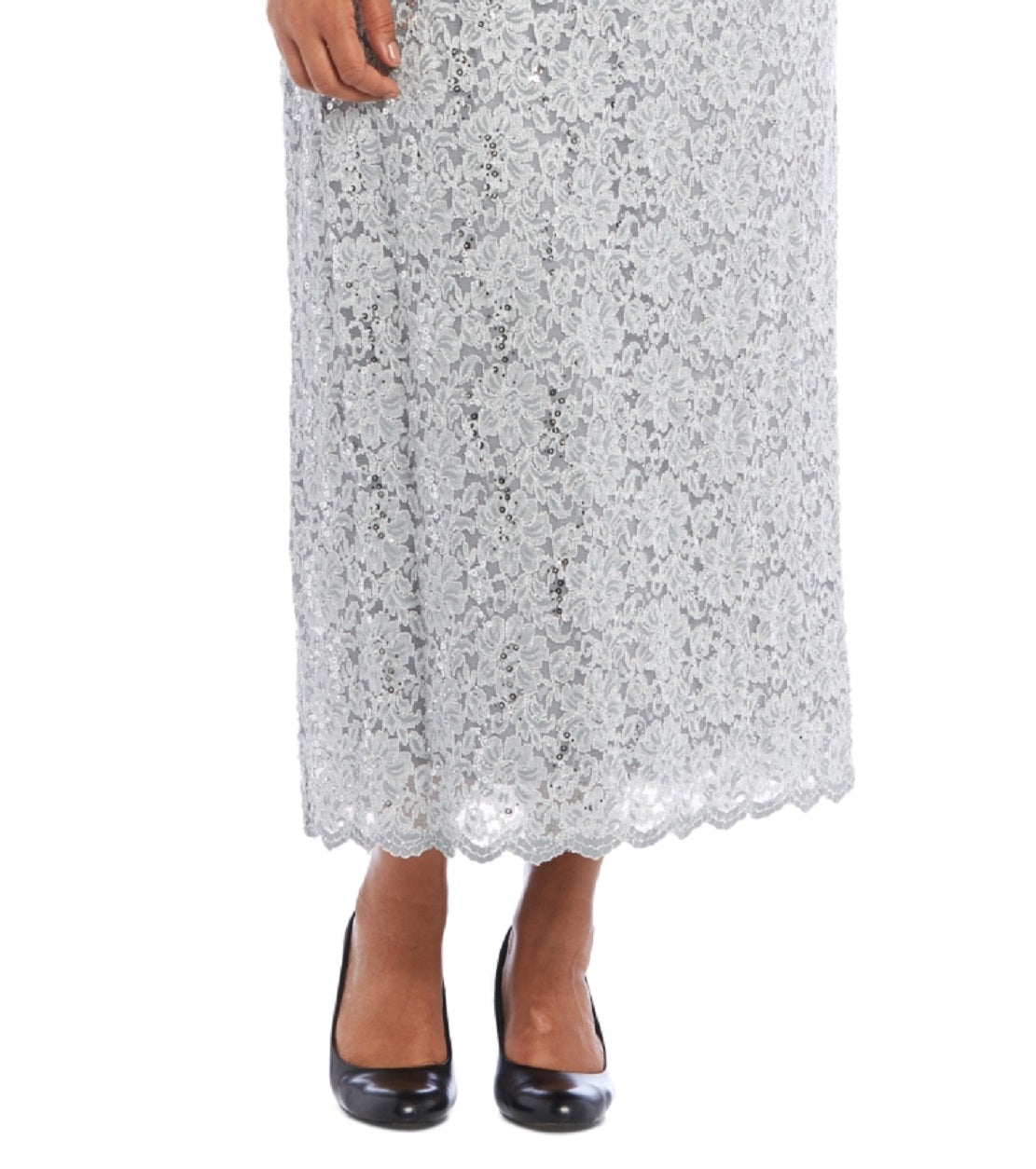 Vestido de renda e jaqueta com babados feminino R &amp; M Richards, cinza, tamanho 16W