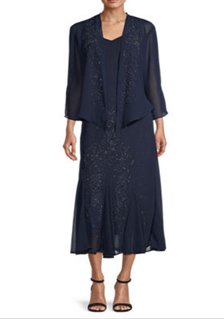 Conjunto de jaqueta e vestido Godet com contas feminino R &amp; M Richards, azul, tamanho 8