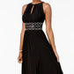 Vestido longo sem mangas com cintura elástica e contas R &amp; M Richards feminino, preto, tamanho 6