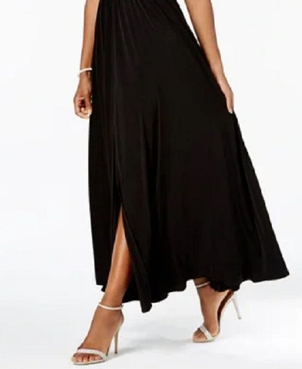 Vestido longo sem mangas com cintura elástica e contas R &amp; M Richards feminino, preto, tamanho 6