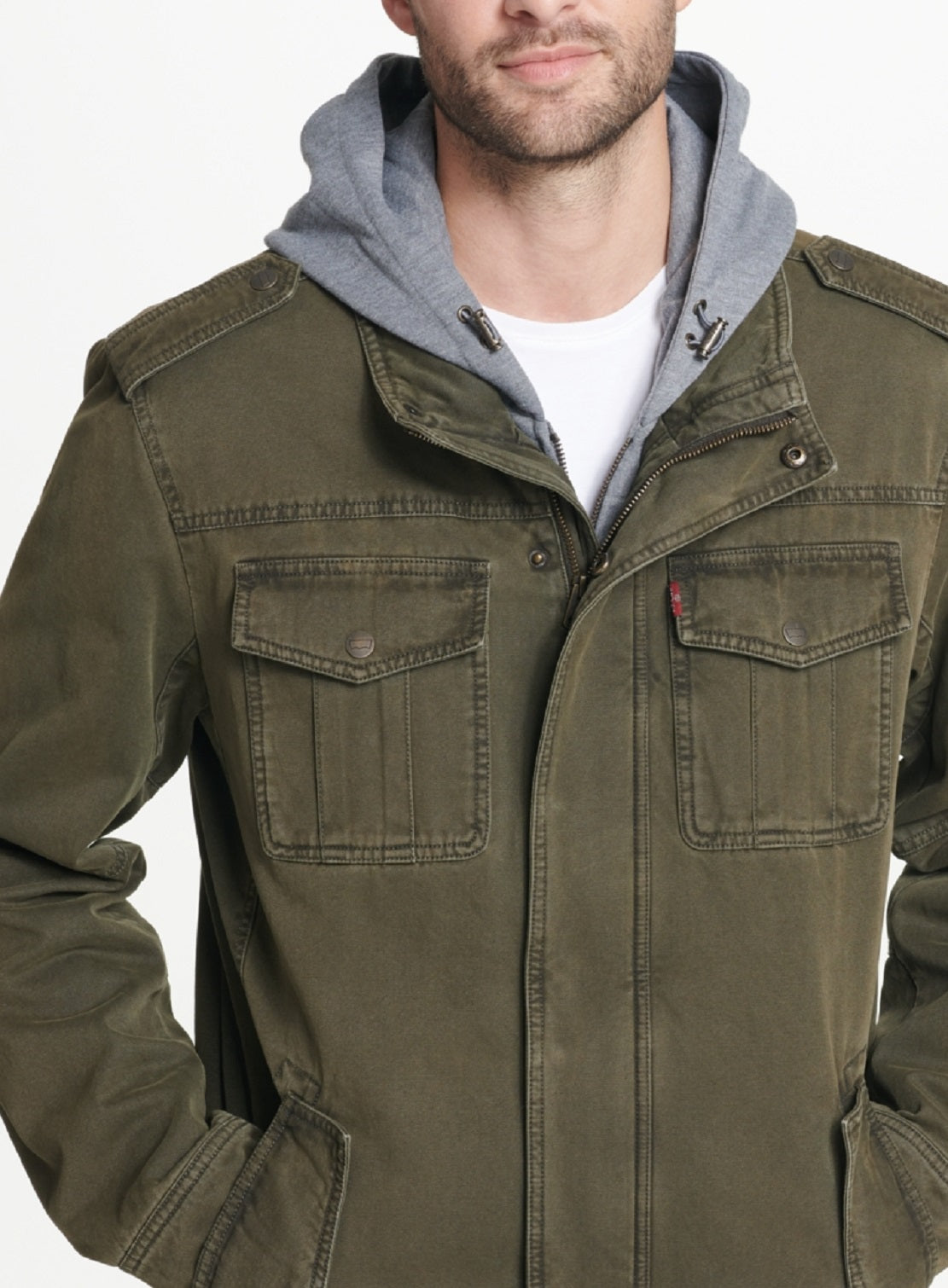 Jaqueta Trucker com Capuz e Forro Sherpa Levi's Masculina, Tamanho Médio, Verde