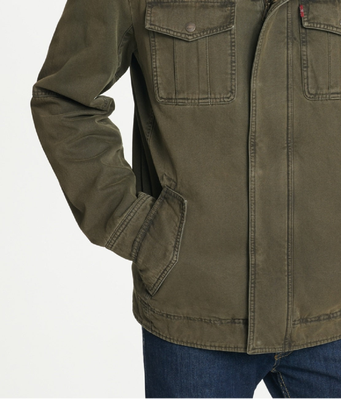 Jaqueta Trucker com Capuz e Forro Sherpa Levi's Masculina, Tamanho Médio, Verde