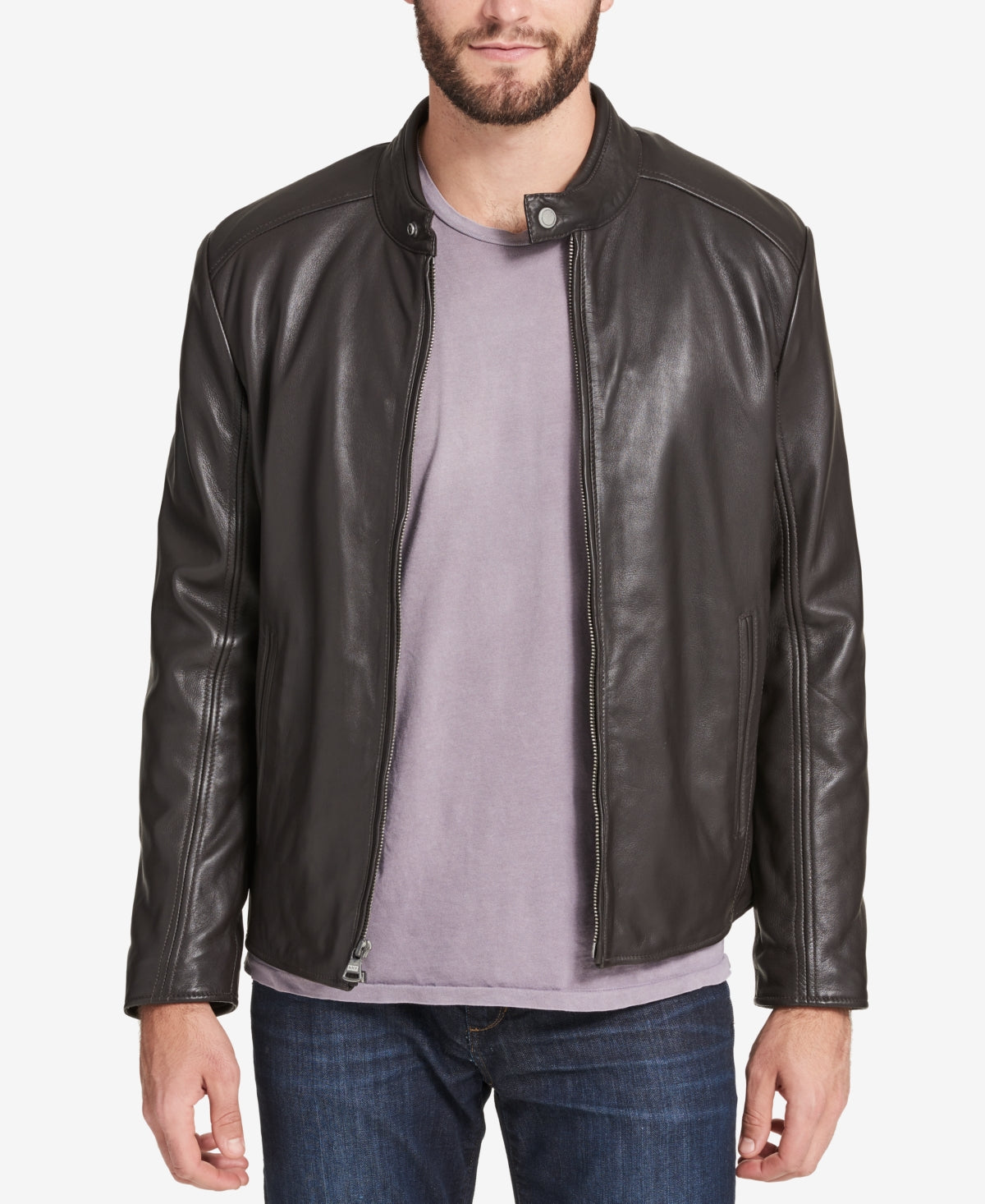 Jaqueta de couro masculina Marc New York Moto marrom tamanho pequeno