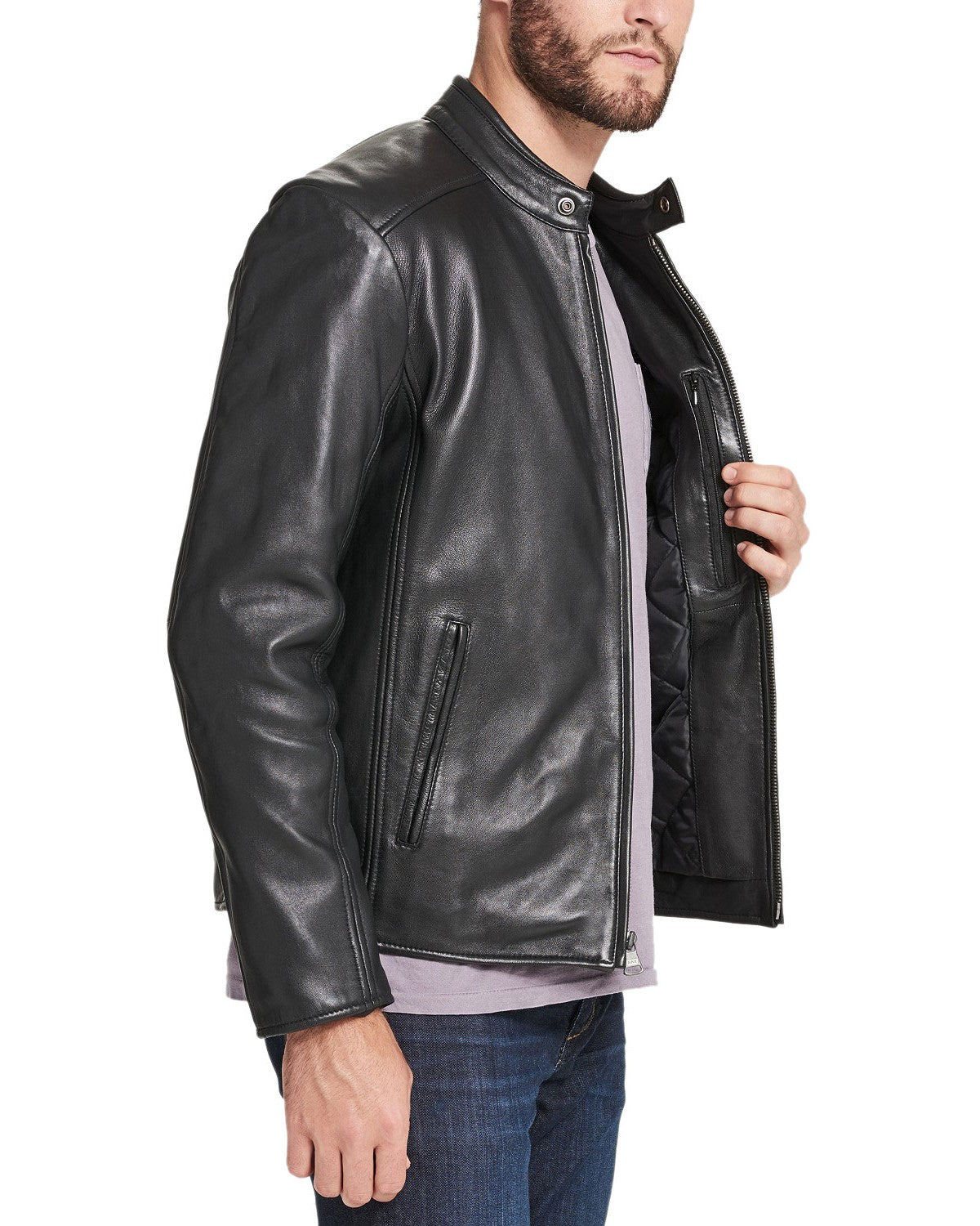 Jaqueta de couro masculina Marc New York Moto preta tamanho grande