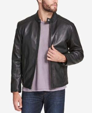 Jaqueta de couro masculina Marc New York Moto preta tamanho grande