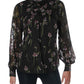 Blusa Ralph Lauren Feminina Ozarra Estampa Floral Gola Careca Preta Tamanho 12