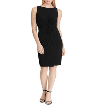 Vestido de malha franzido feminino Ralph Lauren, preto, tamanho 12, pequeno