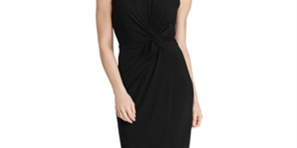 Vestido de malha franzido feminino Ralph Lauren, preto, tamanho 12, pequeno