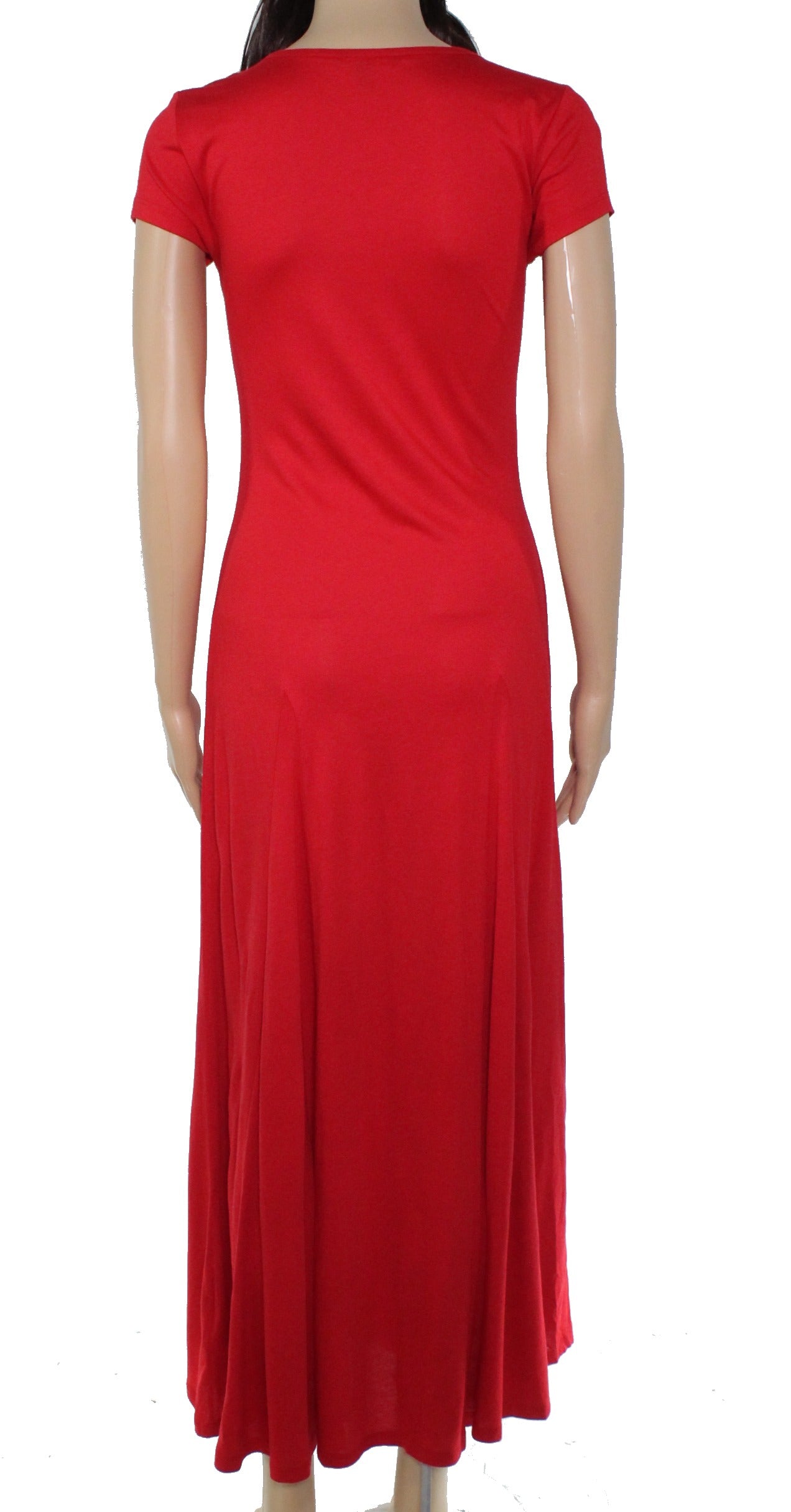 Vestido longo de malha Ralph Lauren feminino com decote redondo, vermelho, tamanho pequeno