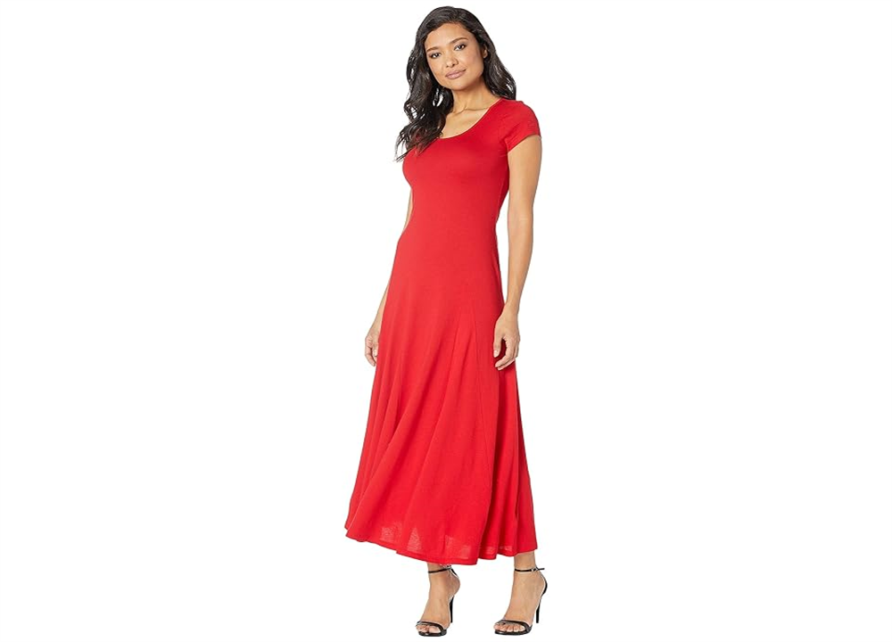 Vestido longo de malha Ralph Lauren feminino com decote redondo, vermelho, tamanho pequeno