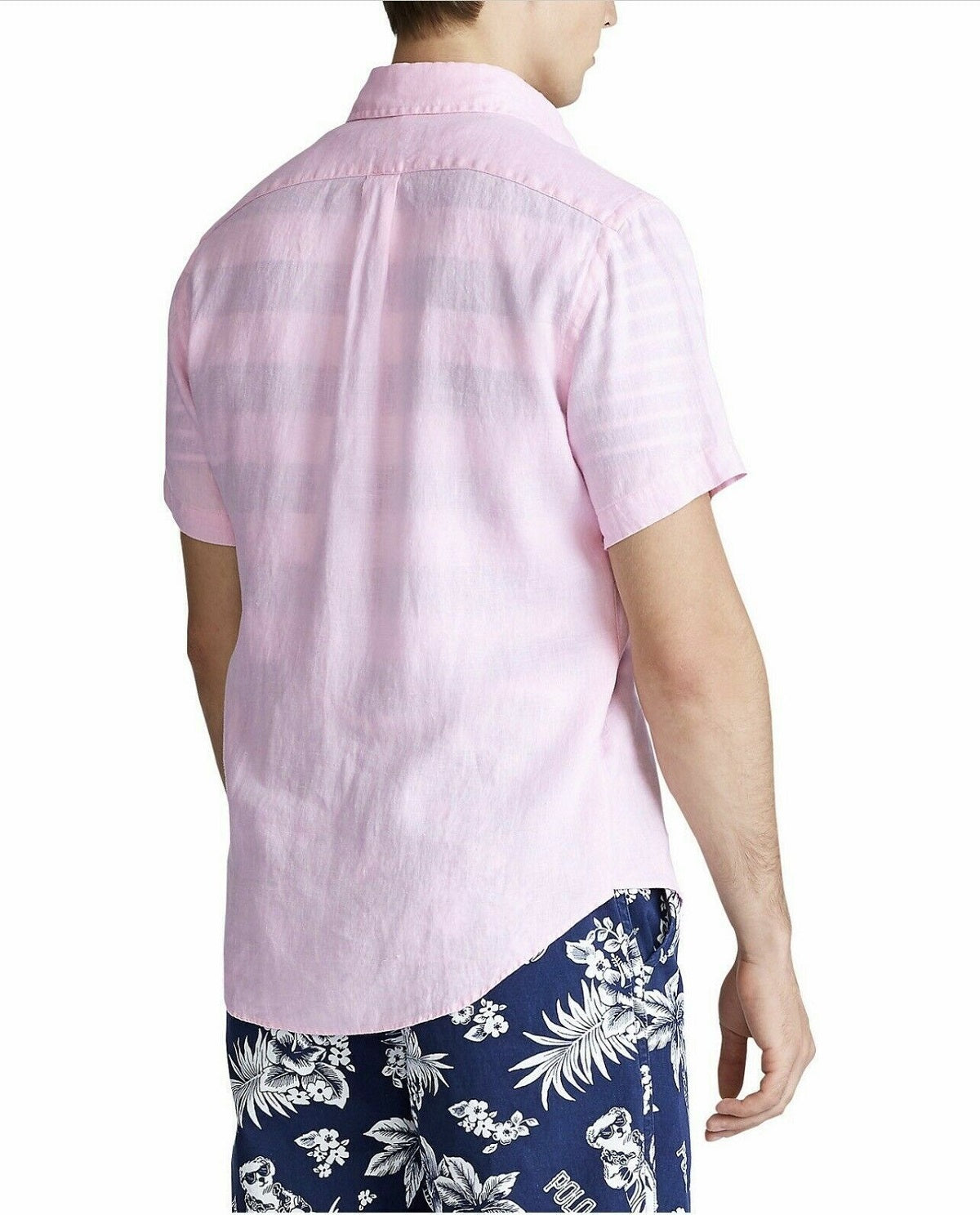 Camisa Polo Ralph Lauren Masculina Manga Curta de Linho Rosa Tamanho P