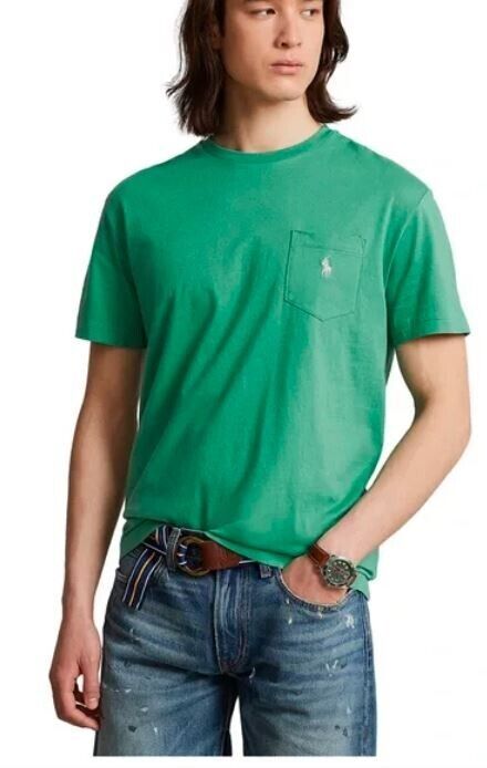 Camiseta Polo Ralph Lauren Masculina Classic Fit Jersey com Bolso Verde Tamanho Médio
