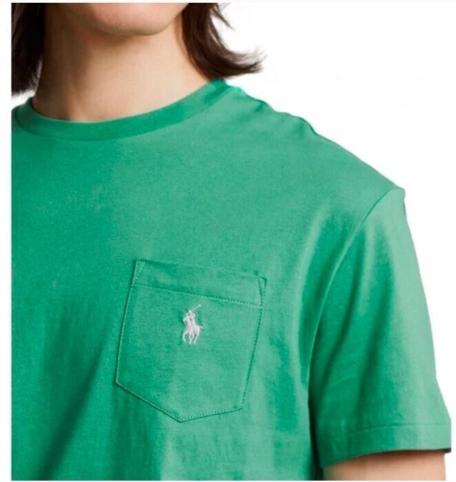Camiseta Polo Ralph Lauren Masculina Classic Fit Jersey com Bolso Verde Tamanho Médio