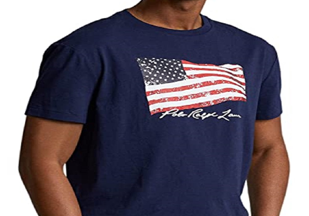 Camiseta Polo Ralph Lauren Masculina Classic Fit Bandeira Americana Azul Tamanho XX-G