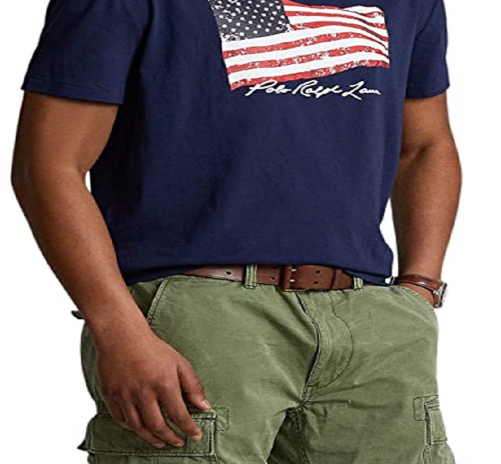 Camiseta Polo Ralph Lauren Masculina Classic Fit Bandeira Americana Azul Tamanho XX-G