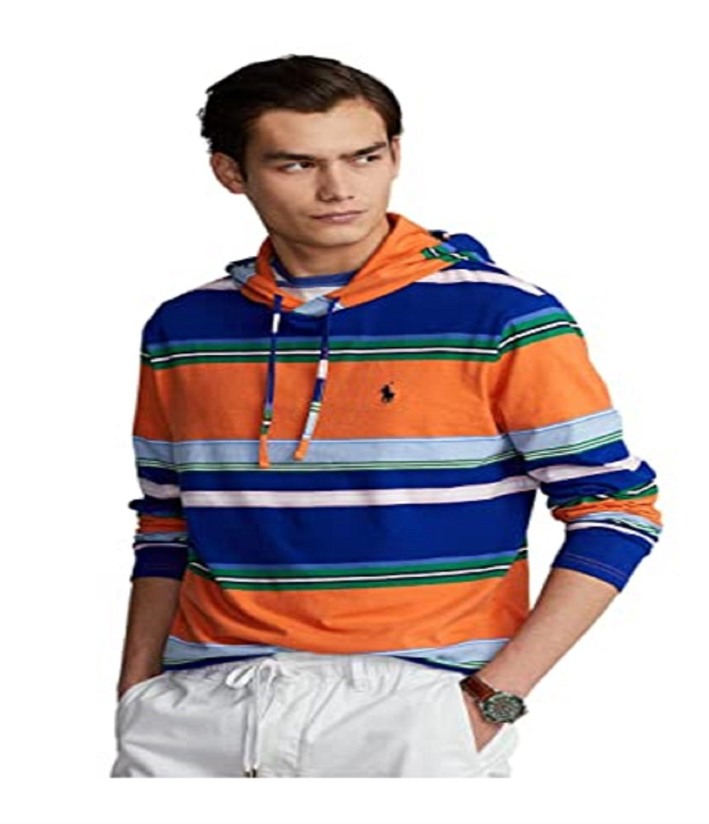 Camiseta Polo Ralph Lauren Masculina Listrada com Capuz Laranja Tamanho P