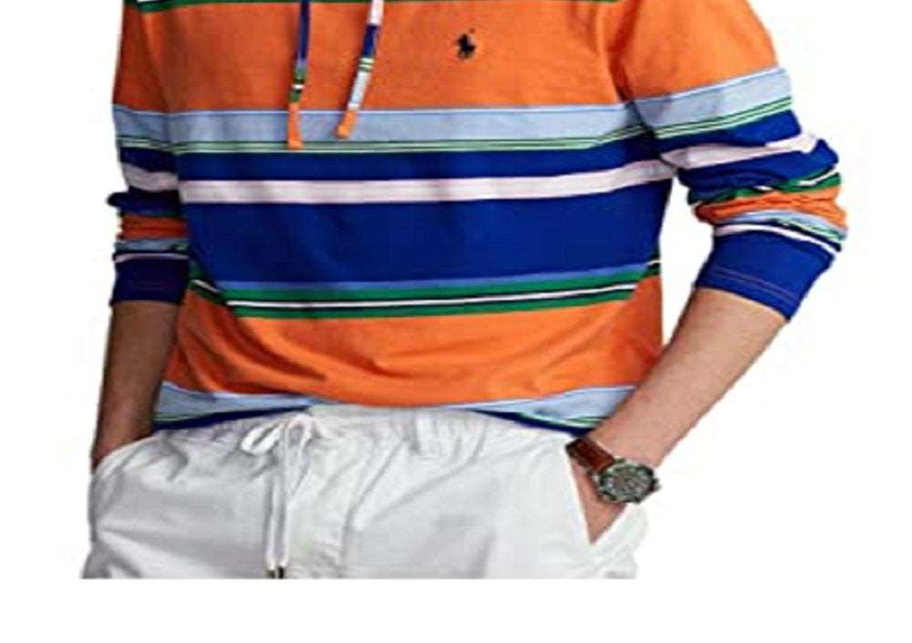 Camiseta Polo Ralph Lauren Masculina Listrada com Capuz Laranja Tamanho P