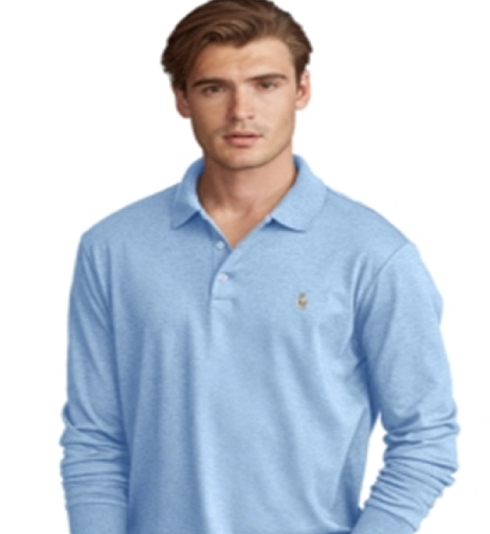 Polo Ralph Lauren Masculino Classic Fit Manga Longa Algodão Macio Azul Tamanho Grande