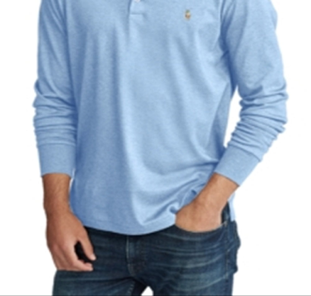 Polo Ralph Lauren Masculino Classic Fit Manga Longa Algodão Macio Azul Tamanho Grande