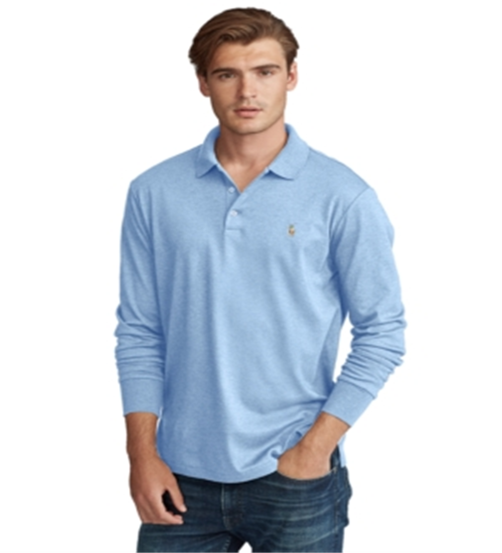 Polo Ralph Lauren Masculino Classic Fit Manga Longa Algodão Macio Azul Tamanho Grande
