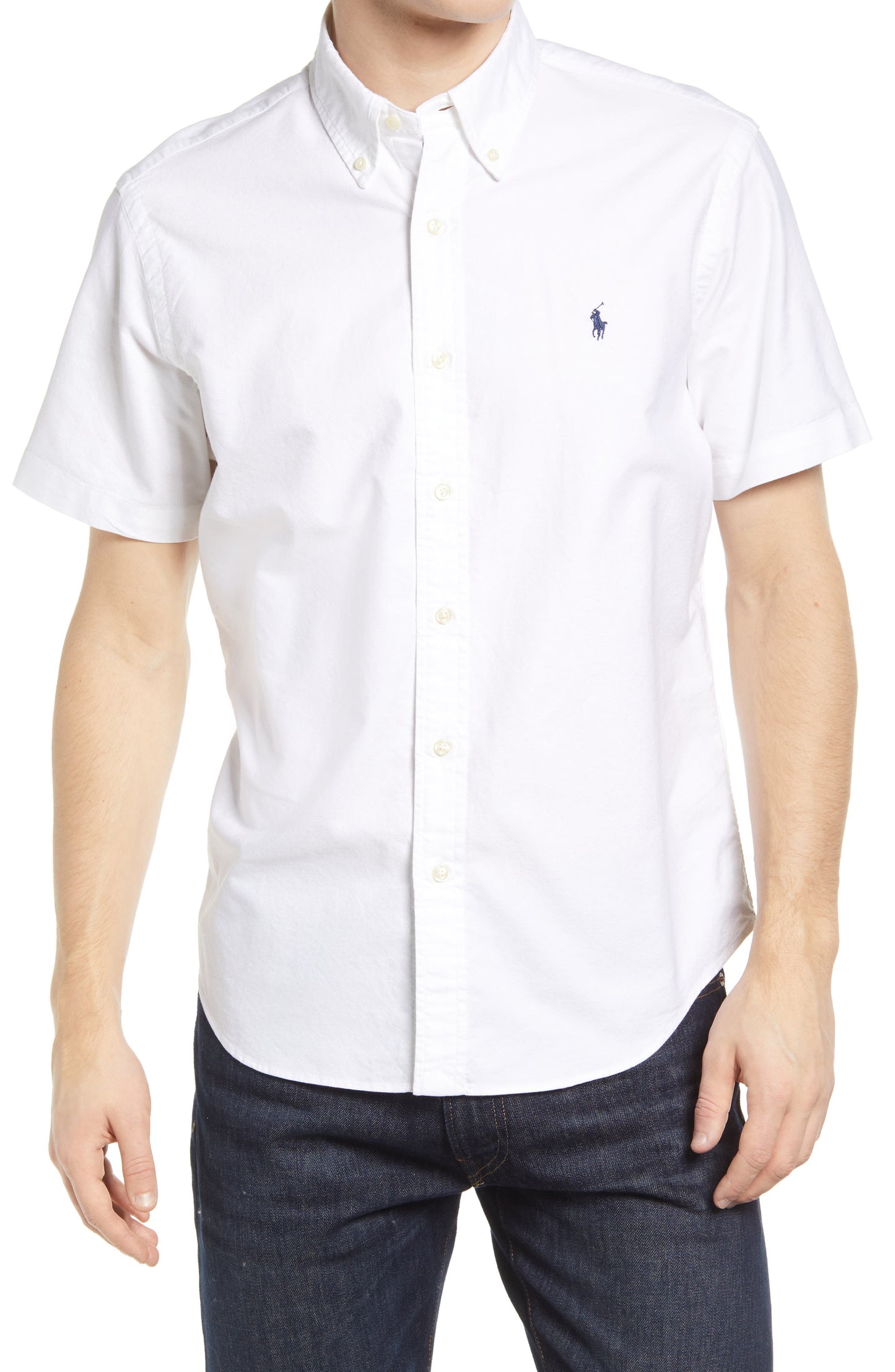 Camisa Polo Ralph Lauren Masculina Manga Curta Algodão Botão Down Branca Tamanho X-G