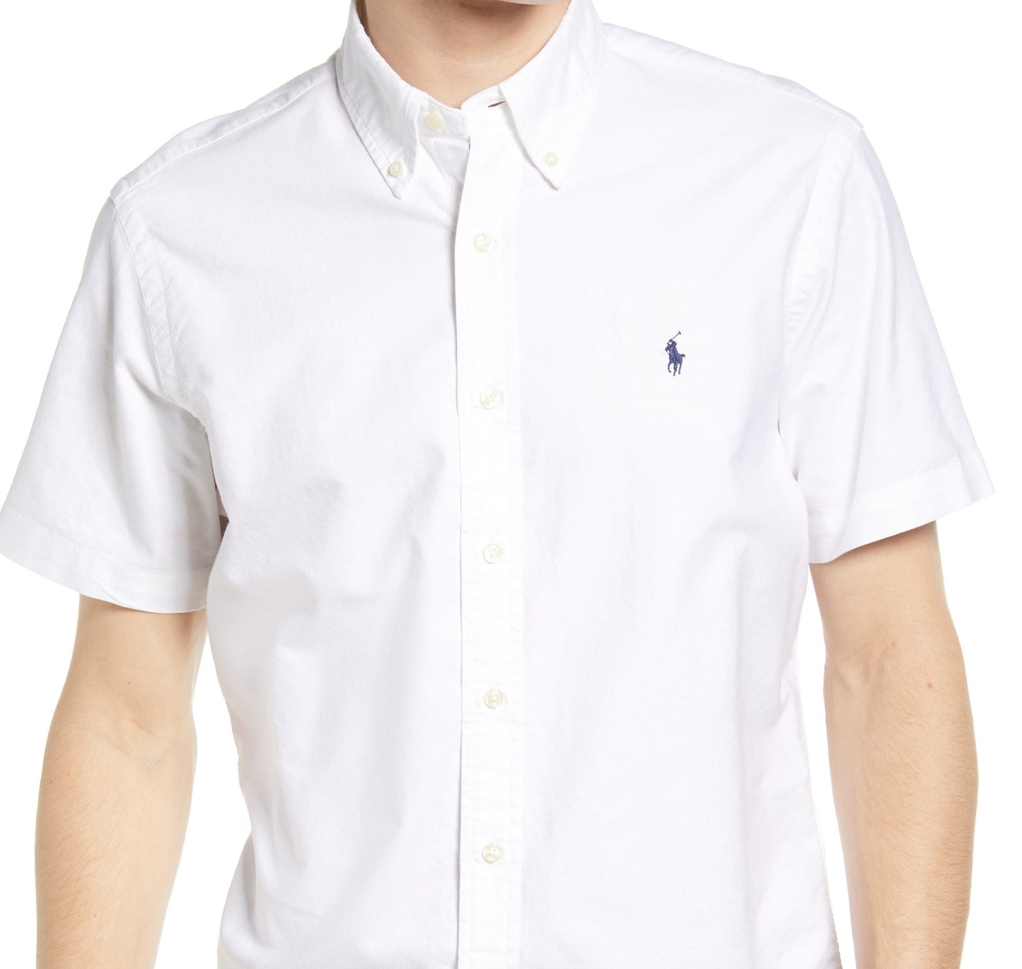 Camisa Polo Ralph Lauren Masculina Manga Curta Algodão Botão Down Branca Tamanho X-G