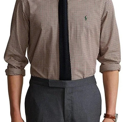 Camisa Ralph Lauren Masculina Classic Fit Xadrez Sarja Manga Longa Tecido Marrom Tamanho G