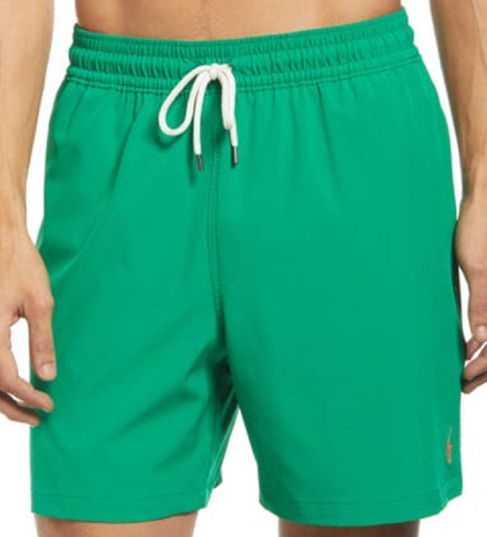 Calção de banho masculino Polo Ralph Lauren Traveler Solid, verde, tamanho médio