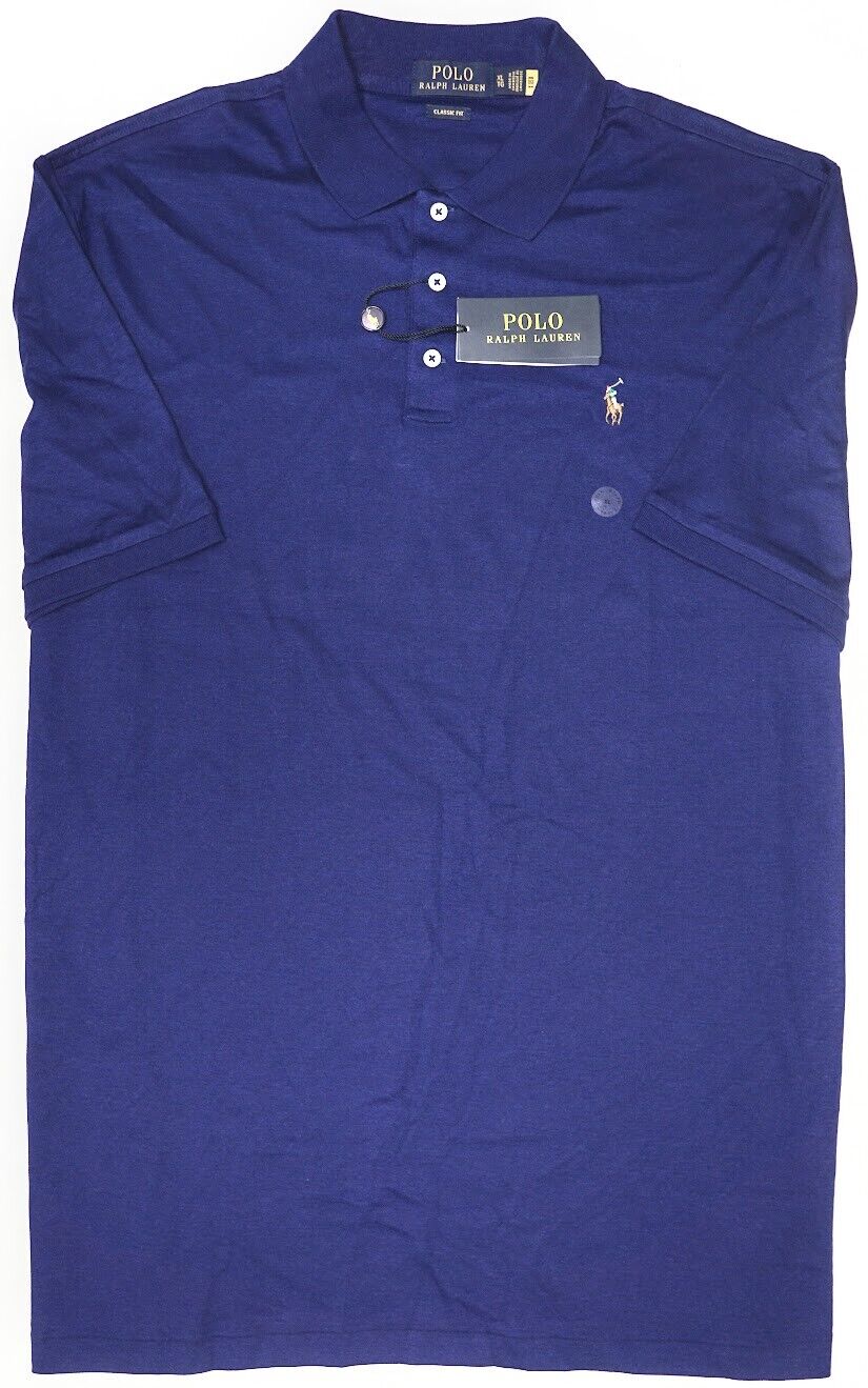 Camisa polo masculina de algodão liso Polo Ralph Lauren, azul, tamanho extragrande