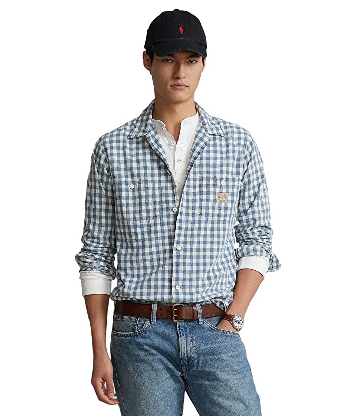 Camisa de trabalho xadrez clássica Polo Ralph Lauren Mne's, azul, tamanho G