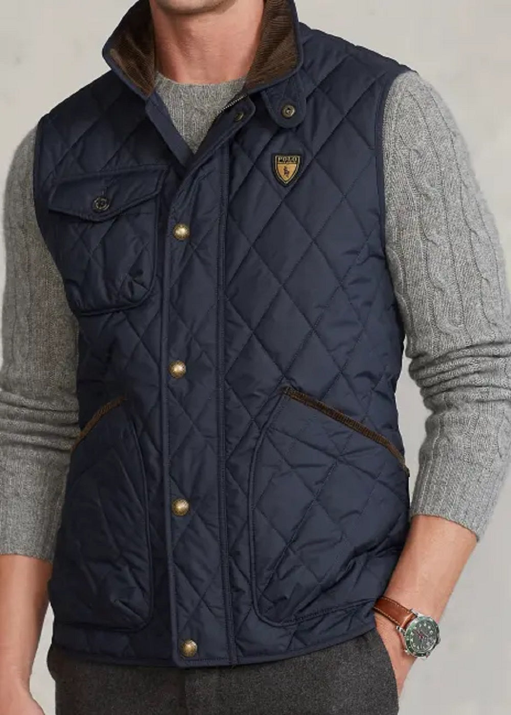 Colete acolchoado repelente de água masculino Polo Ralph Lauren, azul, tamanho X-S