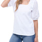 Top feminino Fever com manga bufante e ilhós, branco, tamanho médio