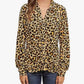 Camisa de um fio com frente franzida e estampa animal