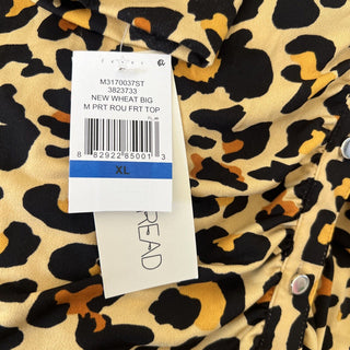 Camisa de um fio com frente franzida e estampa animal