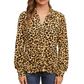 Camisa de um fio com frente franzida e estampa animal